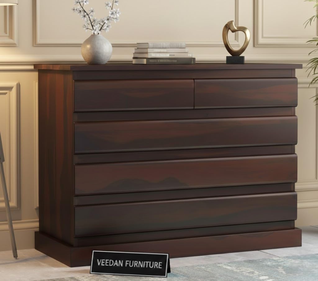 Sheesham Wooden Chest of Drawers for Bedroom with 5 Drawers Storage Drawer Cabinet - Chest of Drawers Wooden Cabinet for Living Room Solid Wood Dresser with Drawer (Design 24)-image-48