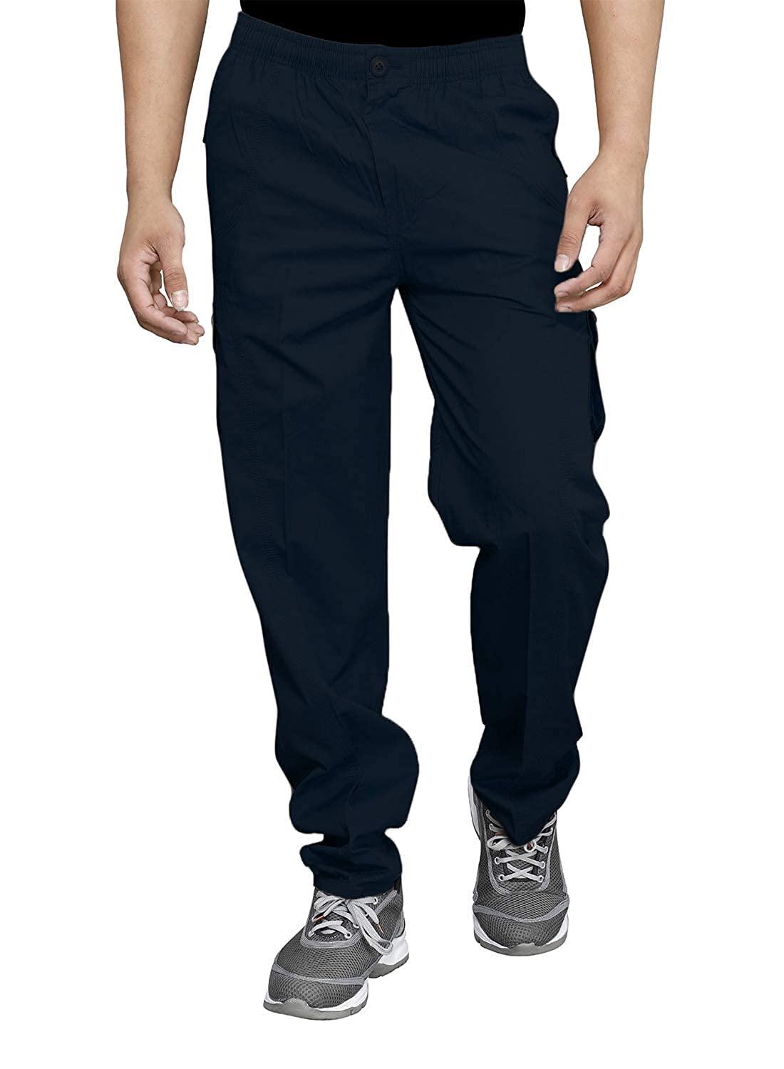Mens Solid Linen Elastic Waist with Drawstring Loose/Baggy Relaxed Fit Loungewear Plus Size Cargo Pyjama Pant-image-35