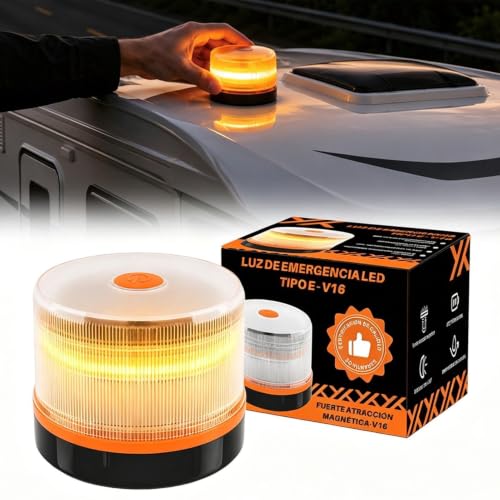 Baliza LED ámbar magnética para evitar riesgos en paradas de noche 3