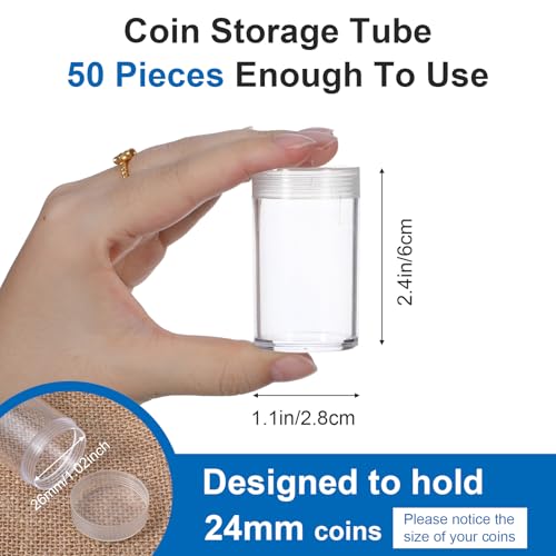 50 tubos plásticos transparentes para monedas, 2.4x1.1 pulg miniatura 2