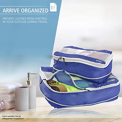Lewis N. Clark ElectroLight Expandable Compression-Packing Cube + Travel Organizer for Luggage, Suitcase or Carry On with Smart Design Grab Handle & Breathable Mesh, 2-Pack (1 Med, 1 Lrg), Dark Blue3