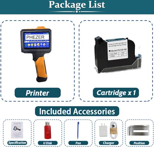 Image of Phezer P19 Handheld Inkjet Printer for Any Surface, Portable 360 All-Round Coding Machine Print Height 2-12.7mm for Date /Time /Barcode /QR Code /Logo, with Cartridge(Anti-Slip Handle, Upgrade Version)