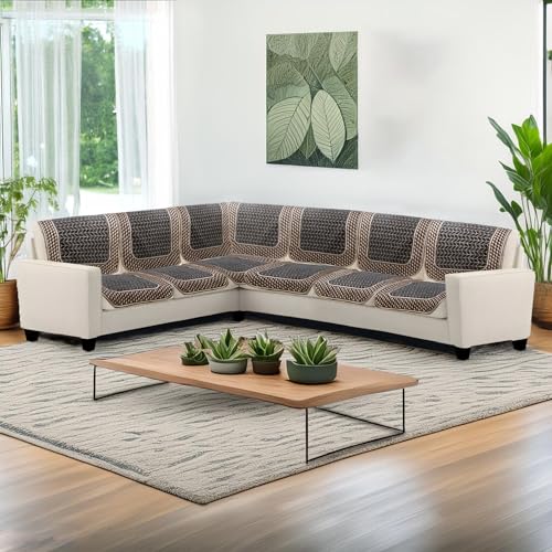 Image of Premium Chenille Woven Anti-Slip 6 Seater L-Shape Sofa Cover | L-Shape Sofa Seat Protector for Living Room | Durable & Stylish Slipcover - Dark Grey 3D