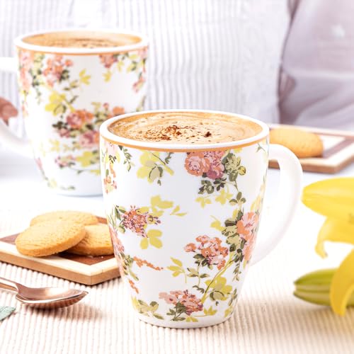 Image of Larah by BOROSIL 390ml x 2pc Opalware Amora Tea /Coffee Mug Set, Microwave & Dishwasher Safe Embossed Design Crockery Ideal for Daily Use & Gifting