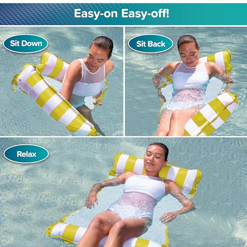 Image of Aqua Original 4-in-1 Monterey Hammock Pool Float & Water Hammock - Multi-Purpose, Inflatable Pool Floats for Adults - Patented Thick, Non-Stick PVC Material - Golden Sunshine
