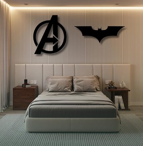 Image of TWIGGY Superhero 6mm MDF Wooden Wall Decor Set for Home, Office, or Gaming Room, Gift, Anime (pack of 2 | The Avengers, The Dark Knight)