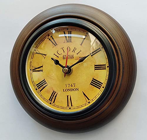 Image of Wooden Victoria Wall Clock Antique Look Deep Glass Wall Clock (Brown 6 Inch Small )