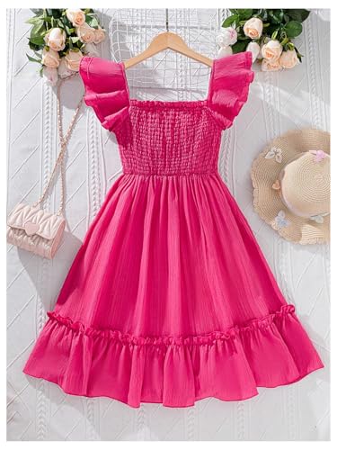 OYOANGLE Girl's Ruffle Cap Sleeve Square Neck A Line Short Dress Shirred Party Dresses2
