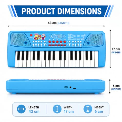 Image of Kids Piano Keyboard with Mic | 37 Keys, 8 Rhythms, 8 Tones & 6 Demo Songs | Electronic Musical Toy for Boys & Girls Age 2-5 | Educational & Recording Keyboard for Beginners - (Sky Blue)