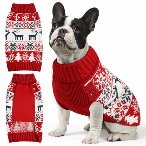 Christmas Dog Sweaters for Small Large Dogs Girl, Soft Warm Pup Dogs Shirt, Turtleneck Dog Sweaters for Medium Large Dogs, Double Knitting Collar for Outdoors Playing, Warm Dog Cat Clothes Deer S