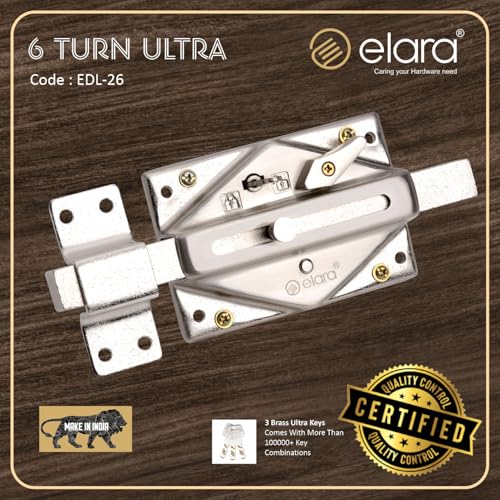 Image of Elara Interlock Deadbolts with 10-Year Warranty | 6 Turn Lock for Main Door | 4 Brass Ultra Key, Single & Double Door Lock | Office | Room | Shutter Lock (EDL-26 SS)