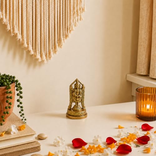 Estatua pequeña de Balaji y Venkateswara en latón dorado miniatura 3
