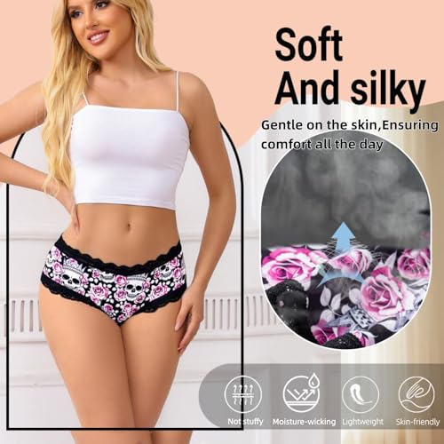 Women Underwear 6pcs Gothic Sexy Lingerie Lace Low Rise Bikini Hipster Pantie Comfortable Undie Skull Print Underpant2
