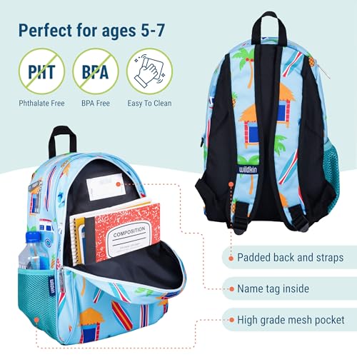 Image of Wildkin 15 Inch Backpack for Kids, Surf Shack | Ages 5-10, padded straps, side water bottle pocket - coordinates with matching Wildkin lunch boxes