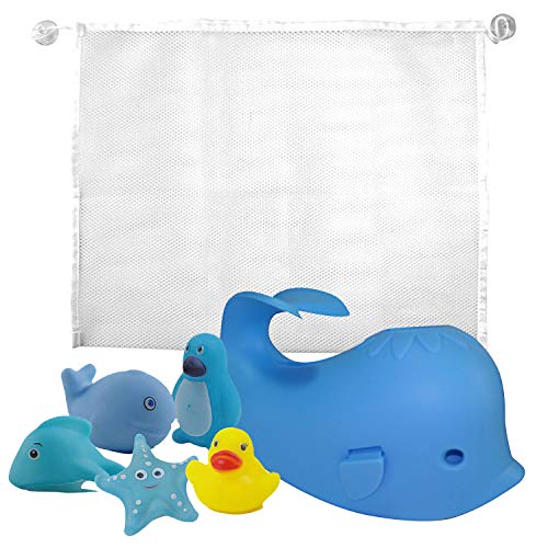 Aurelie Live Well Kids Toy Storage Organizer,Bath Spout Cover,5 Soft Silicone Bathtub Squirts,,Blue Whale,Baby Safety Products