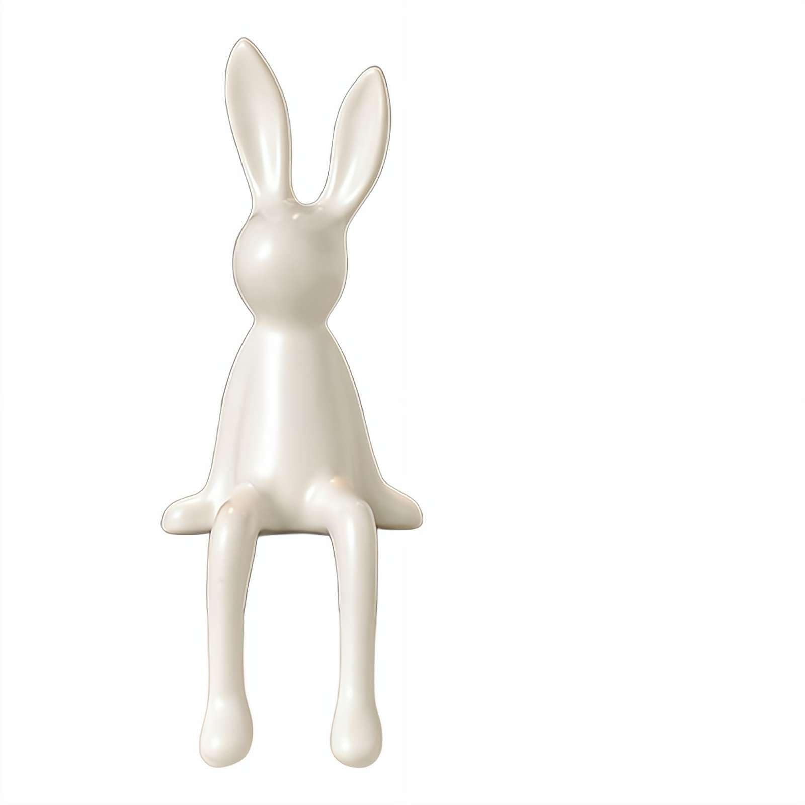 SHUZHENG Ceramic Sitting Bunny Figurine for Shelf Edge,Modern Rabbit Statue with Dangling Legs for Mantel and Bookshelf,High End Animal Ornament for Home Hotel Bar Decor,8.27 Inch Height