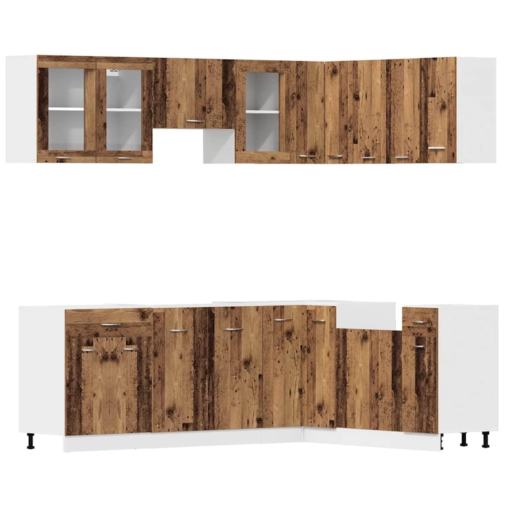 Makastle Ensemble de 11 Meubles de Cuisine en Bois d'ingénierie Vieilli