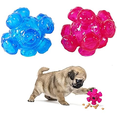 EASY JOY Interactive 2 Pcs Dog Toy Balls Durable Food Dispenser, Help Slow Eating for Small or Medium Dogs, Treat Balls Reward Balls Dog Football, Blue & Purple 10x10x9cm Cover