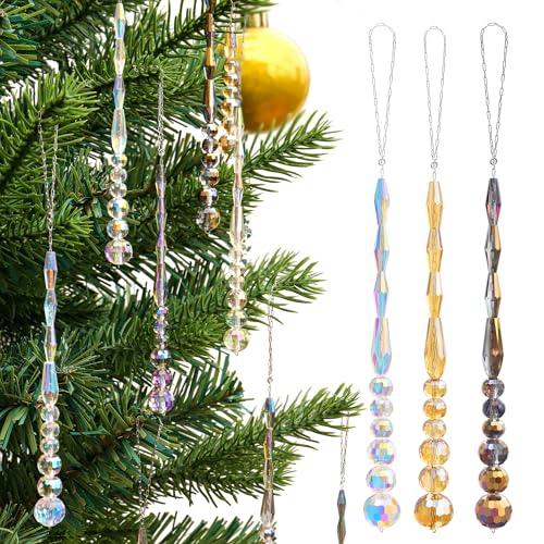 LUMITI 12pcs Crystal Icicle Christmas Tree Ornaments, Glass Beads...