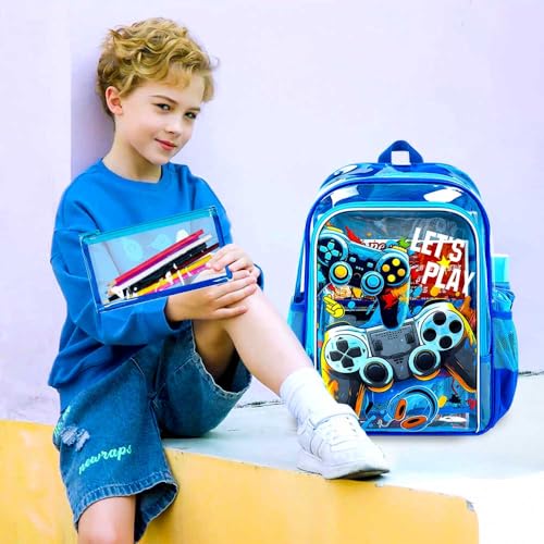 Image of KLFVB 3PCS Clear Backpack for Girls and Boys, Kids See Through Backpacks Stadium Approved, Transparent Bookbag for Elementary