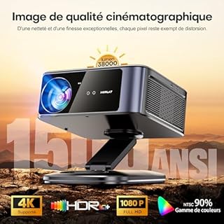 Vidéoprojecteur 4K Supporté 1500 ANSI 38000 Lumen avec Google TV Officiel, Netflix Youtube, Auto Focus, WiFi 6 Bluetooth 5.3, Contrôle Vocal, Rotatif 360°, Home Cinéma Salon et Chambre