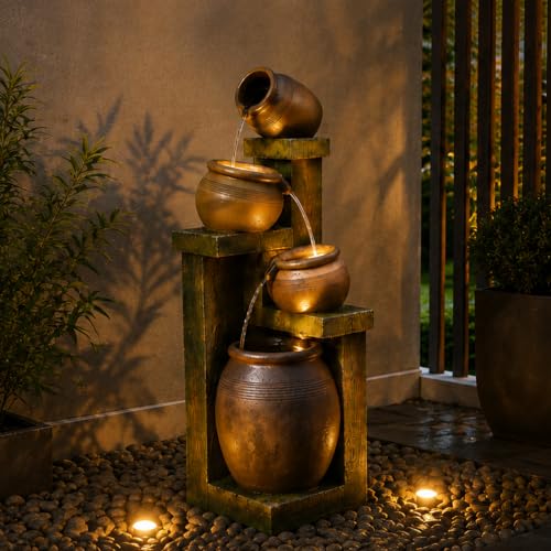 Image of 36.61 inch Outdoor Water Fountain 4-Tier Cascading Pot Waterfall
