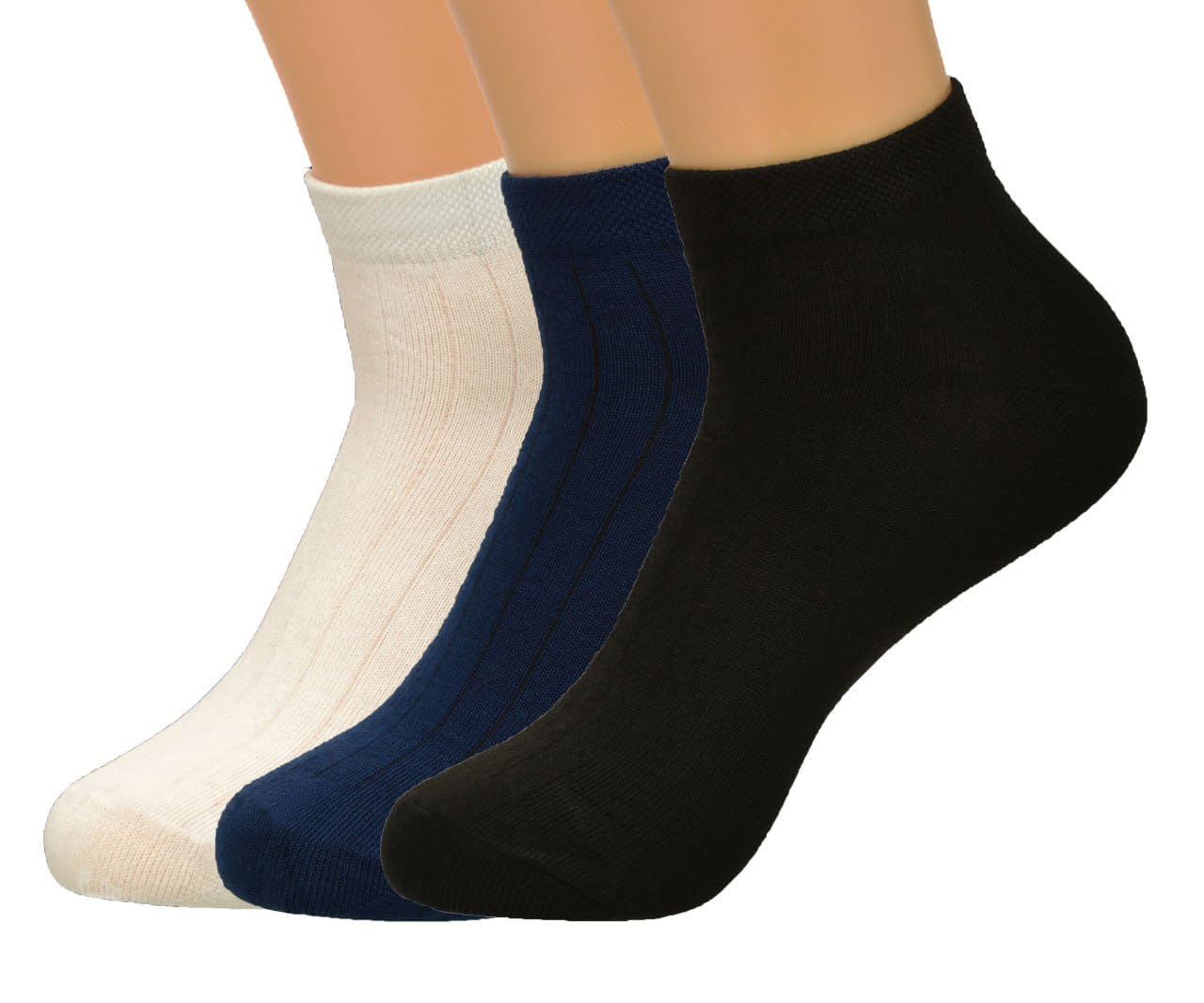 mercehive Men's Casual Soft, Thin & Breathable | Premium Bamboo Crew Work Socks- Quarter High Moisture Wicking| | Made with Cotton & Spandex- Pack of 3 (Free Size) (Multicolour) | High Ankle Socks for Men-picture-24