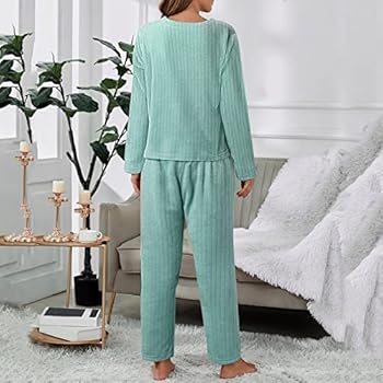 Dames outfit met lange mouwen bijpassende sets winter herfst fleece effen kleur harige casual lounge wear set sexy ademend super zachte pyjama pyjama pyjama loungewear, Blauw, L