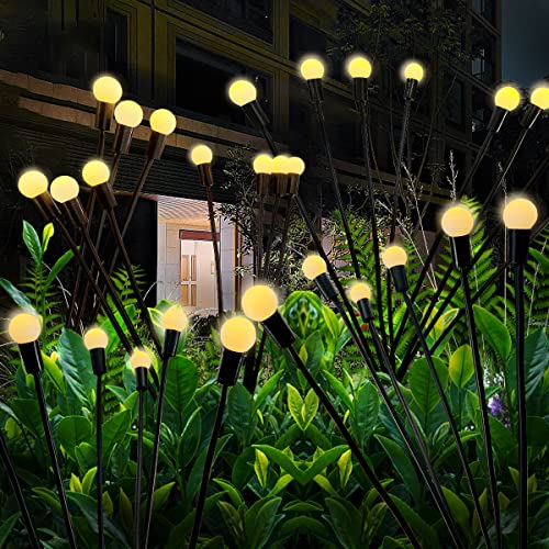 Silchowrd 10LED Solar Powered Garden Lights, Outdoor Waterproof Solar Firefly Lights, Starburst Swaying Solar Light for Yard Patio Pathway Decoration, Decorative Path String Lights, Warm White