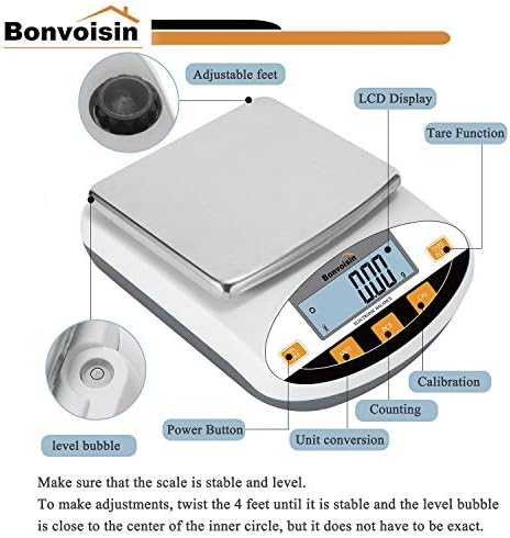 Bonvoisin 0.01g Lab Scale Digital Precision Analytical Balance High Precision Electronic Balance Jewelry Scale Kitchen Scale Scientific Scale Laboratory Scale Balance 10mg Readability (500gx0.01g)