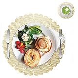 Gold Placemats Set of 12,12 Pcs Round Metallic Table Mats and 12 Pcs Coasters for Dining Table Valen