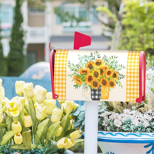 Image of Spring Summer Sunflowers Large Mailbox Covers Magnetic Oversized 25.5X21 Inch Yellow Floral Flower Decorative Mailbox Cover Wraps Post Letter Box Decor for Home Garden Yard Outdoor Decoration