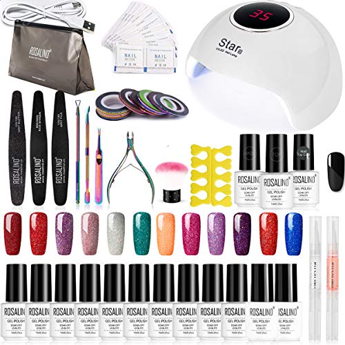 ROSALIND Gel Nail Polish Starter Kit with 24W UV/LED Light Nail Lamp Base Top Coat 3 Timer Setting, Soak Off Gel Polish Autumn Winter 6 Colors Manicure Tools Essentials Christmas Gift Set (04)