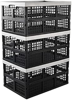 Uumitty Pack of 3 Folding Collapsible Plastic Storage Crates Boxes, Stackable Collapsible Basket, 40 Litre, Black