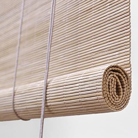 YUJIANHUAA Natural Bamboo Roller Blinds,Vintage Decoration Wood Window Shades Blinds,Light Filtering Custom Roman Shades,Bamboo Curtains with Lifter,for Doors/Window/Garden/Porch (W40xH120cm/16x47in) Cover