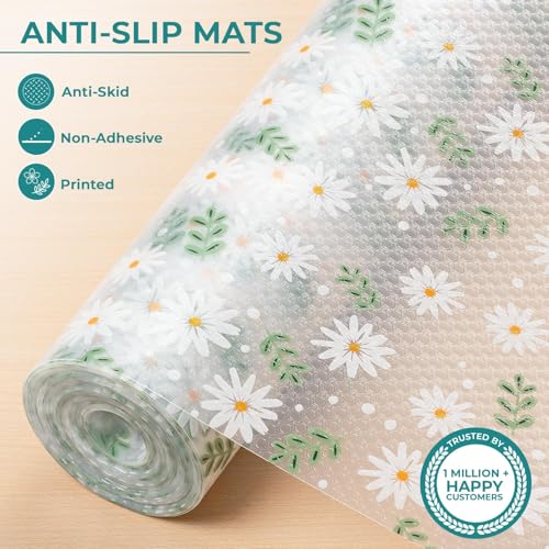 Image of Trendy Home Anti-Slip Mat 45 cm x 3 m for Drawers, Fridge & Shelf Liners | Printed Design, Non-Slip, Food Grade EVA, Washable Kitchen Mat, Leaf Whisper