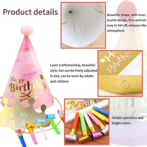 YOUYIKE 24 Stücke Kinder Partyhüte Set, Papier Krone Hut Party Kegel Hüte Kindergeburtstag Tröte, Partyhüte Geburtstag Dekoration Set für Familienfeiern für Kinder und Erwachsene