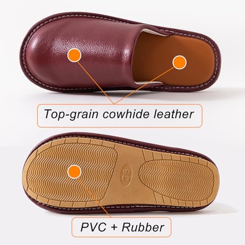 JOOFAN Cowhide Non-Slip Leather Slippers