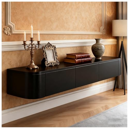 KSYGINXD Meuble TV Flottant, Meuble TV Mural, Meuble TV Bas Debout Ou Suspendu, Console Multimédia TV De Centre De Divertissement, pour Salon Et Bureau(Noir,160x24x20cm)