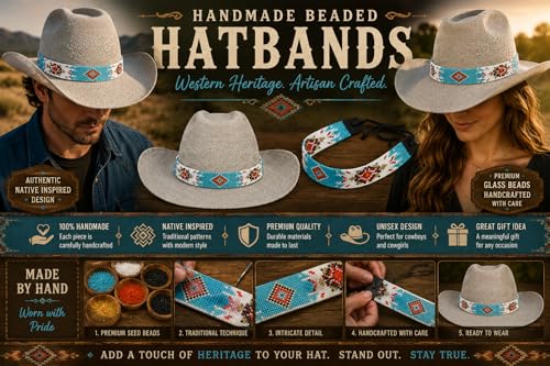 Image of Cowboy Western Beaded Hat Band Rodeo Style Handmade