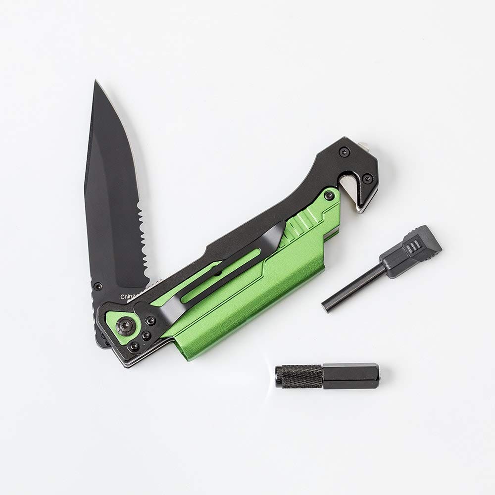 Lehman's Travel Survival Knife Serrated Flashlight Glass Breaker Firestarter