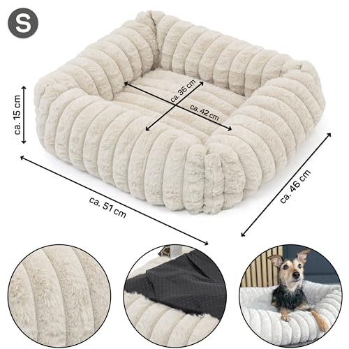 Wallace & Jones | Hundebett Mary - Sand | S | ca. 51 x 46 x 15 cm | weicher Schlafplatz, Breitcord Optik, Hundekörbchen