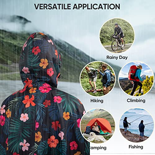 Image of PTEROMY Hooded Rain Poncho for Adult, Waterproof Lightweight Unisex Raincoat for Hiking Camping Emergency