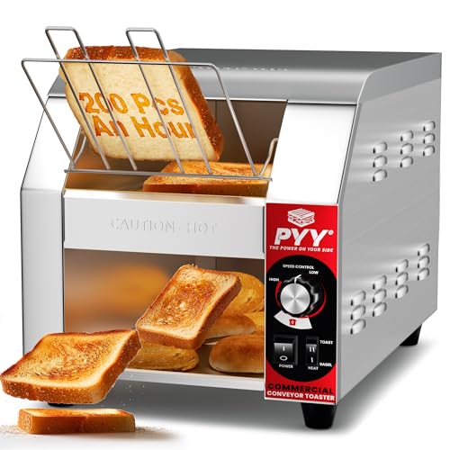 PYY Commercial Conveyor Toaster - 200 Slices/Hour Upgrade Electric Industrial Belt Toasters Heavy Duty Stainless Steel Tostadora Transportadora for Bun Bagel Bread Waffle Restaurant Buffet