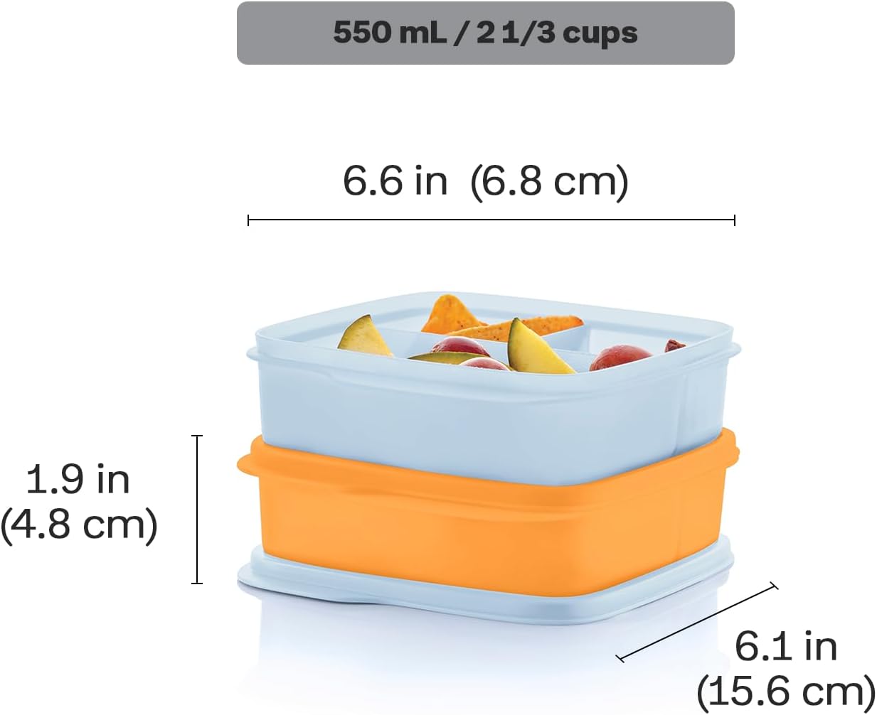 Tupperware Lunch-It Portion & Go Compact 2-Lunch Box Set in Blue & Orange, Dishwasher Safe & BPA Free (2.3 Cups/550 ml) - Image 3