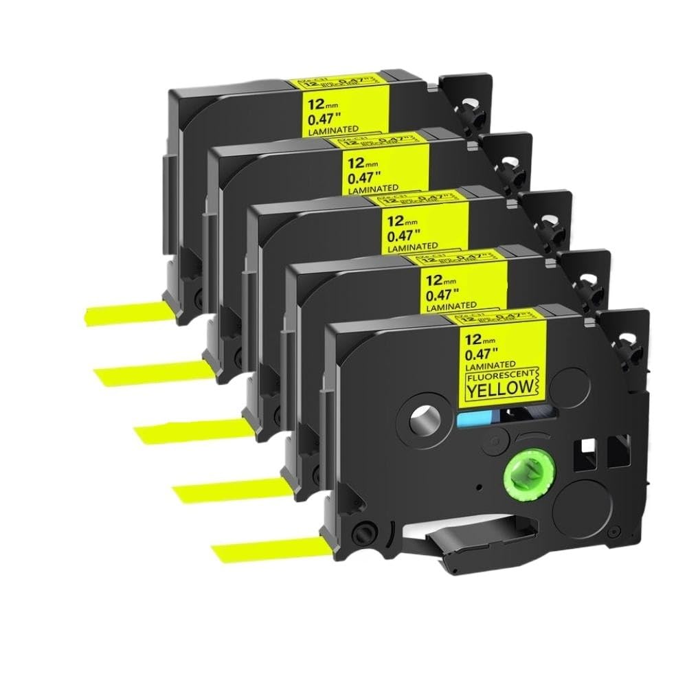 Ruban d'étiquettes 5PK/10PK Tze 231 131 631, Cassette laminée de 9mm, Compatible avec Le Fabricant d'étiquettes(Fluo Black on Yellow)