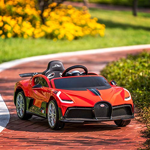 Uenjoy 12V Licensed Bugatti Divo Kids Ride On Car Electric Cars Motorized Vehicles for Kids, with Remote Control, Music, Horn, Spring Suspension, Safety Lock, Red