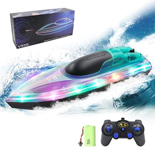 RC Boat,Remote Control Boat for Pools and Lakes,RC Boats for Kids,LED Light Remote Control Boat for Boys & Girls,60 Mins Long Play time Remote Boat,2.4GHZ Remote Control,Rechargeable Boat Battery