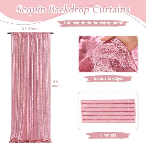 Image of Blush Pink Sequin Backdrop 6 Panels 2ftx8ft Glitter Backdrop Curtains Birthday Party Decoration Photography Backgrounds Fabric Backdrop