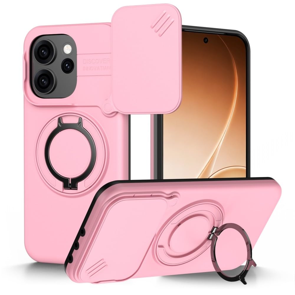 Generic Funda compatible con Oppo Reno 14F 5G (Color: Rosa) Soporte de metal duro cubierta de silicona dura